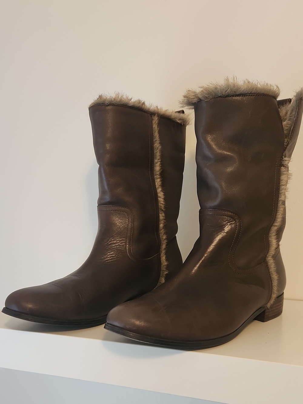 long tall sally Brown Faux Fur-Trim Mid-Calf Pull-On Boots